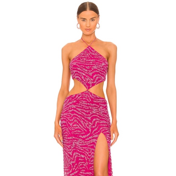 ❤️‍🔥RETROFETE Hendrix Dress in Fuchsia Rose Tiger Stripe - Picture 3 of 6